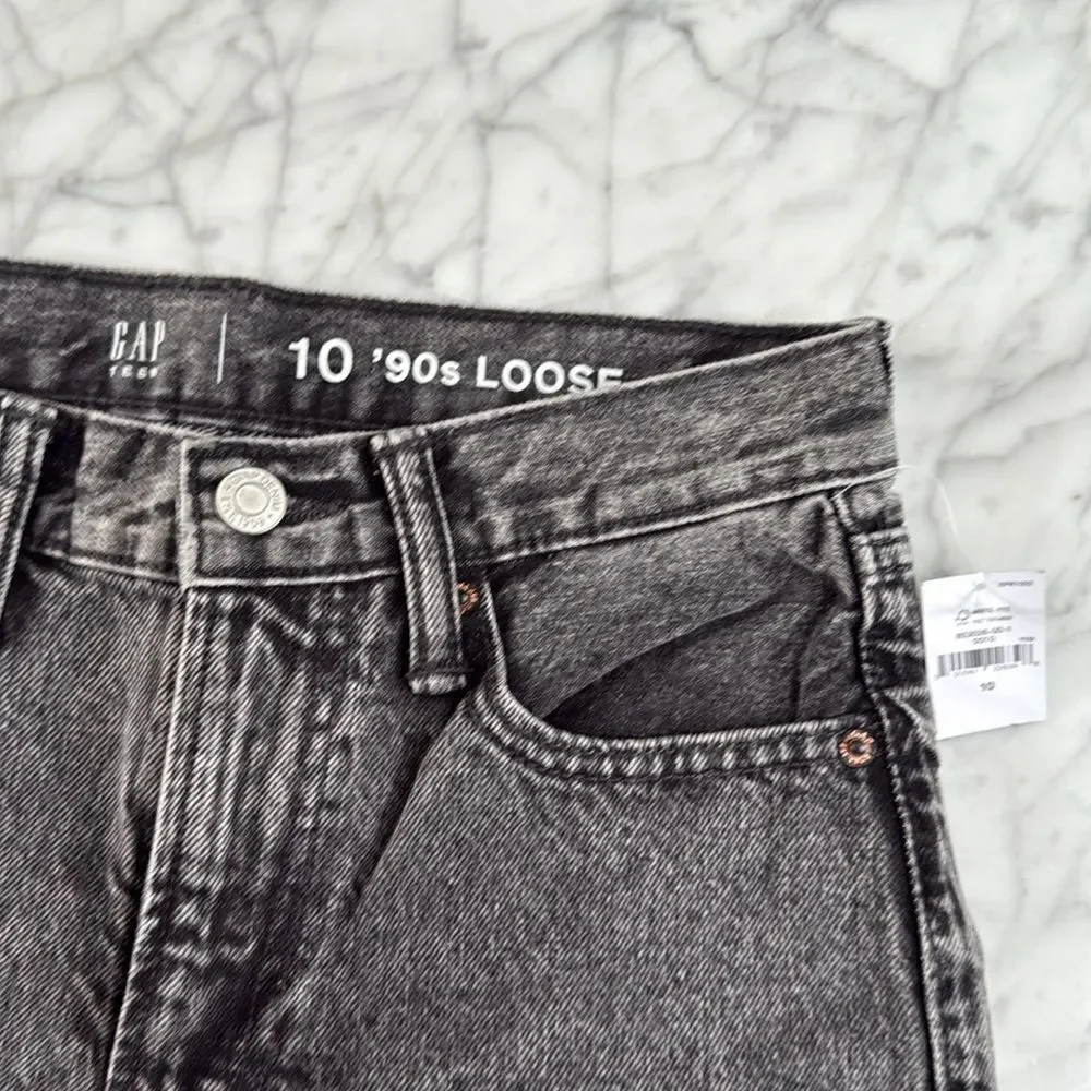 NWT Gap Teen 90s Loose Jean shorts gray washed distressed size 10